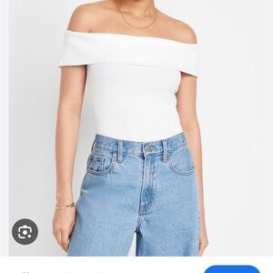 NWT Old Navy White Ribbed Off the Shoulder Top Size L